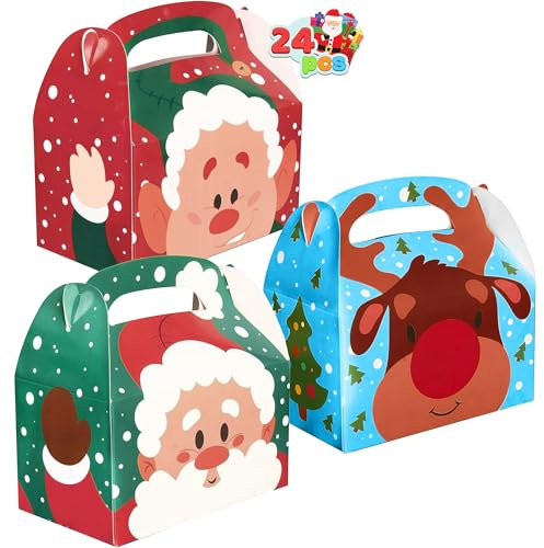 JOYIN 24 Stück 3D Weihnachten Geschenkboxen, Geschenkschachtel Süßigkeiten, Kuchen, Schokolade, Plätzchen, Kekse Karton für Weihnachten, Geschenkverpackung (Santa House)
