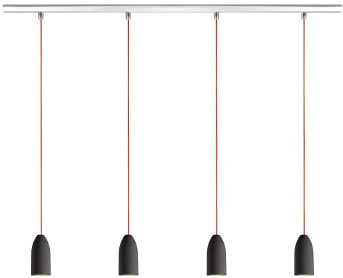 Buchenbusch urban design Pendelleuchte 4 flammig dark edition, Hänge Lampe aus Beton mit Textilkabel Orange, Pendelleuchte Wohnzimmer