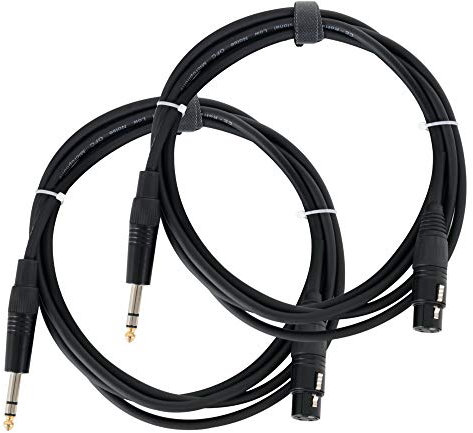 Pronomic JSXF-2.5 Cable de Audio Patch Set de 2 - cables adaptadores simétricos - XLR hembra a jack estéreo de 6,3mm - longitud 2,5 m - para mezcladoras, PA y efectos - negro