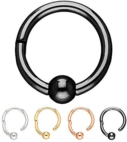 Treuheld® Schwarzer Segmentring-Clicker Piercing mit Kugel - Größe: 1.6 x 8 mm (Kugel: 4mm)
