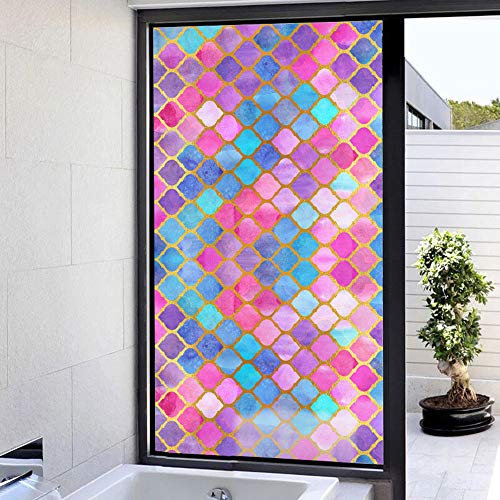 Taogift Statisch haftende dekorative bunte Mosaik Fensterfolie Aufkleber Vinyl nicht klebend Buntglas Fenster Sichtschutzfolie für Schlafzimmer Badezimmer Wohnzimmer 45,7 x 57,8 cm