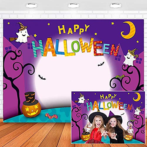 CHAIYA 2,1 x 1,5 m Halloween Hintergrund Cartoon Halloween Foto Hintergrund Kürbis Mond Fotografie Hintergründe Happy Halloween Party Dekorationen Kuchen Tisch Banner CY-137