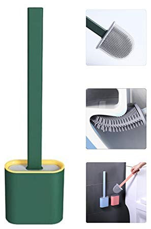 Shamdon Home Collection Brosse WC plate en silicone avec support, ensemble brosse WC en silicone flexible et support pour salle de bain