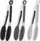 HINMAY 7-Inch Small Silicone Tongs Mini Serving Tongs Kitchen Cooking Tongs, Set of 3 (Black Grey White)
