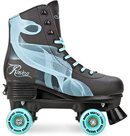 RAVEN Rollschuhe Roller Skates für Kinder Erwachsene Mädchen Damen verstellbar (Serena Black/Mint, 31-34 (20-21,5cm))