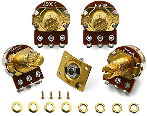 2 Tones 2 Volumes 500K Potentiometer mit 1 Ausgangsbuchse Square Plate Split Shaft 2T2V Potis Ersatz für Les Paul LP SG EPI Bass E-Gitarrenteile, Golden