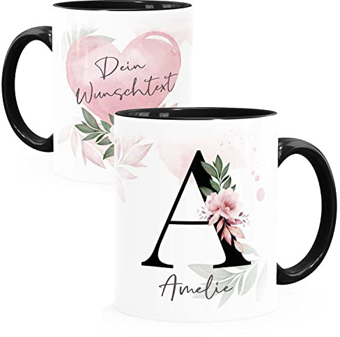 SpecialMe® Kaffee-Tasse mit Buchstabe Initiale Monogramm personalisiert mit Namen Wunschtext persönliche Geschenke Inner-Schwarz Keramik-Tasse