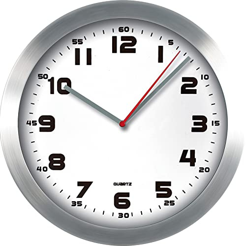MPM Quality Wanduhr aus Metall in modernem Design, Glas, Quarz-Uhrwerk Sweep, 295 x 295 x 43 mm, Ideal zum Aufhängen im Wohnzimmer, Schlafzimmer, Küche, Büro, Café, Restaurant, Bar oder Hotel