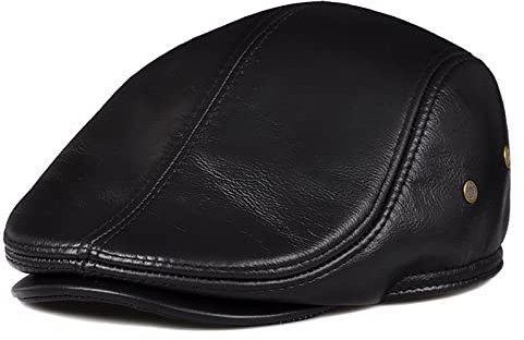 WHSPORT Schiebermütze Herren Flatcap mit Earflaps Schirmmütze Barett Cap Leder Newsboy Gatsby Mütze, Ivy Driving Hüte Herbst/Winter (Color : Black, Size : 57-58)