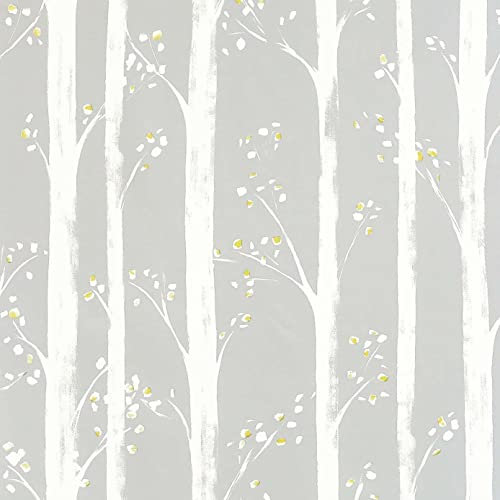 Pretty Trees Wallpaper Grey White Yellow Floral Flower