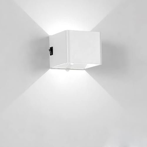 5W LED Innen Wandlampe mit Bewegungsmelder Wandleuchte Schlafzimmer mit Schalter Batteriebetrieben Akku Kabellos Design Flurlampe USB Wiederaufladbar Treppenhaus Wandbeleuchtung, Kaltweiß (white)