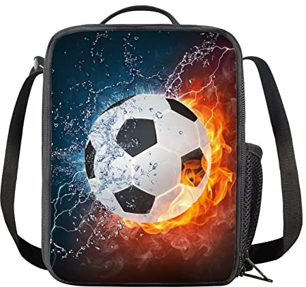 Kuiaobaty Lonchera térmica con estampado de fútbol en 3D para niños y niños, lonchera térmica para niños