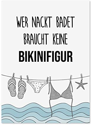 Nastami Postkarte lustig: Wer nackt badet braucht keine Bikinifigur
