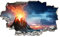 Vulkan Wandbilder Wandtattoo 3D Landschaft Wanddurchbruch Wandaufkleber Himmel Fensterdeko Bilder Wanddeko Mädchen Aufkleber Selbstklebend Fenstersticker Wandsticker Kinderzimmer Deko