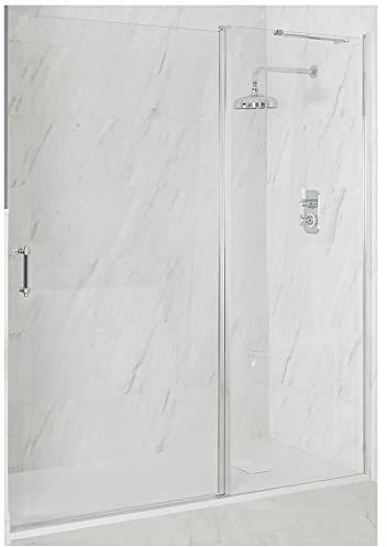 MILANO Chrome Hinged Door Frameless Shower Enclosure White Tray 1100x700mm
