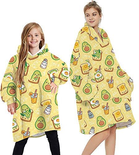 Geagodelia Oversized Hoodie Pullover für Damen Herren Kinder Kuschelig Fleece Decken Hoodie, Hoodie Decke zum Anziehen Kuschelpullover Hausanzug Kapuzenpullover Winter (Gelb - Avocado, One Size)