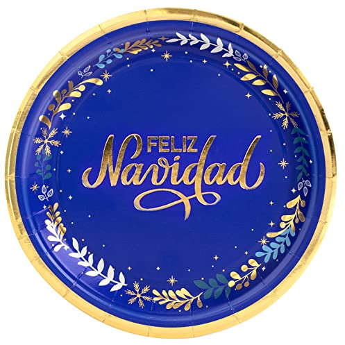 Horeca Collection 8 Unidades - Platos Desechables Postre Cartón de Ø 18 cm con Temática Azul Noche. Platos Biodegradables Navidad, 100% Reciclables Celebraciones y Eventos.