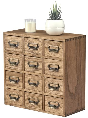 KIRIGEN Wooden Desk Storage Cabinet 12 Schubladen Mini Chest mit Metallgriffen Desktop Organizer Storage Box für Home Office Dark Brown