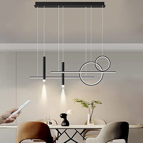LED Hängeleuchte esstisch Pendelleuchte Moderne Dimmbar Pendellampe mit Fernbedienung Esstischlampe Höhenverstellbar Hängelampe für Esszimmer Arbeitszimmer Wohnzimmer Büro Küche leuchte 47W (Schwarz)