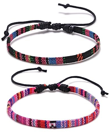 SURALIN Bracelet Cheville Femme de cheville surfeur 2 pièces Bracelet de surfeur Bracelet ethnique étanche réglable Bracelets tressés faits à la main unisexe(C)