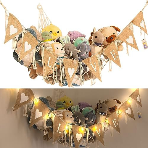jontell Kuscheltier Aufbewahrung Netz Hängend Organizer Kinderzimmer Stofftier Spielzeug Hängematte für Teddy Eckspielzeug Netz für Schlafzimmer