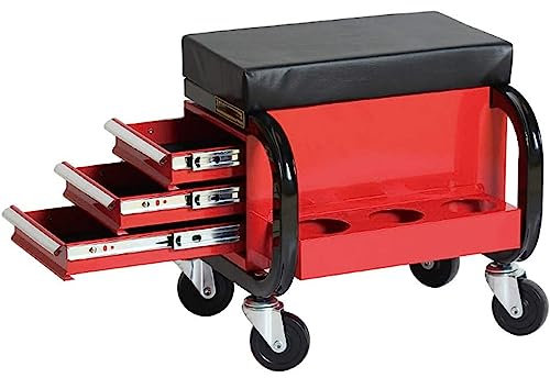 UZIAH Mobiler Werkstatthocker Mit Rollen Und 3 Schubladen Stauraum, Tragkraft Ca. 135 Kg, 39 X 37 X 37 cm
