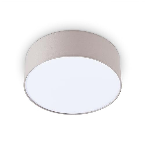 Paco Home Deckenlampe LED Lampe Esstisch Deko Wohnzimmer Modern Deckenleuchte Büro Rund Lampenschirm Stoff Fassung E27, Farbe:Beige, Leuchtenform__Größe:Ø30cm