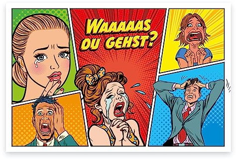 1 lustige Klappkarte Abschied Abschiedskarte 18x12cm inkl.1 weissem Umschlag, lustiger Text, Rente Pension Ruhestand Comicmotiv Verabschiedung, Ruhestandskarte, Kündigung, Karte