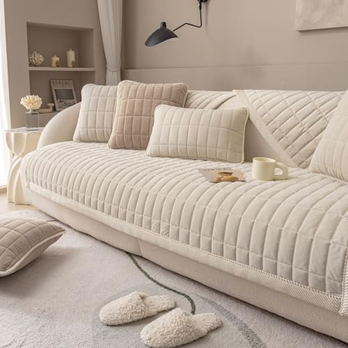 WYJHNLBEDC Sofa/Couch überzug, Sofabezug L Form/U Form/Ecksofa 3/2/1 Sitzer, Sofa überwurfdecke, Warmer Weicher Samt Sofaschoner Decken rutschfest, Sofaschutz Decke Hund Kratzschutz Katze, 110x210cm