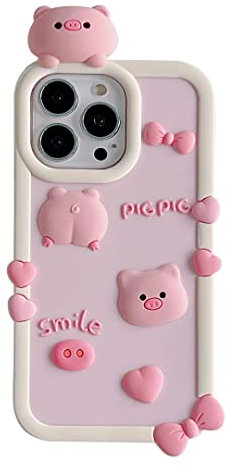 YAKVOOK Kawaii-Handyhüllen für iPhone 15 Pro, süßes Cartoon-Schwein-Motiv, einzigartig, lustig, 3D-Hülle, weiches Silikon, stoßfest, für Damen und Mädchen