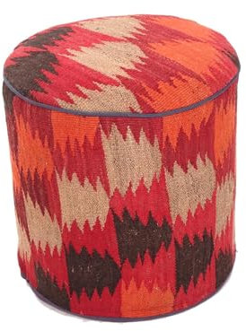 RUG PRINCE Kelim Hocker Sitz 45x40 Handgewebt Quadratisch Orange Geometrisch Handarbeit 3