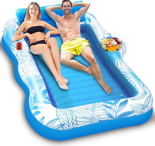 83 X 63 Extra Large Inflatable Tanning Pool Float Lounger for Adults with Backrest & Large Size Drink Holder, Water Filled Tanning Bed Pool Raft Floatie Blow up Pool Party Toys for Adults, Pink/Blue