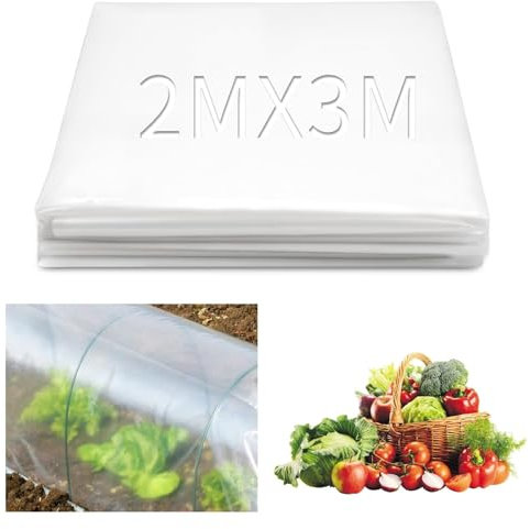 Ziamzra Bache pour Serre 2 x 3 M Polyéthylène Bache Protection Serre Transparente Bache Serre Tunnel Extra Épais Film Résistant Bâche en Plastique pour Plantes Tomates Serres Potagères Légumes