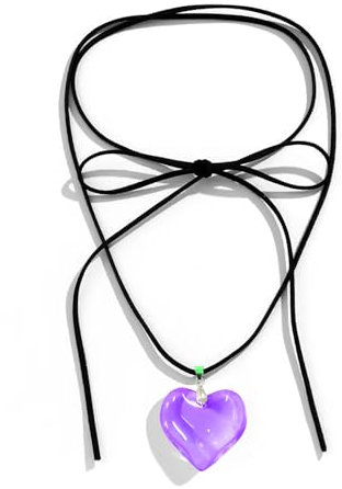 Irikdescia Herz-Choker-Halskette, Y2K-Schmuck, mit Eleganter Geflochtener Schleife, Verstellbar, Schwarze Samtkette, Herz-Anhänger-Halskette, für Mädchen, Frauen(Lila)