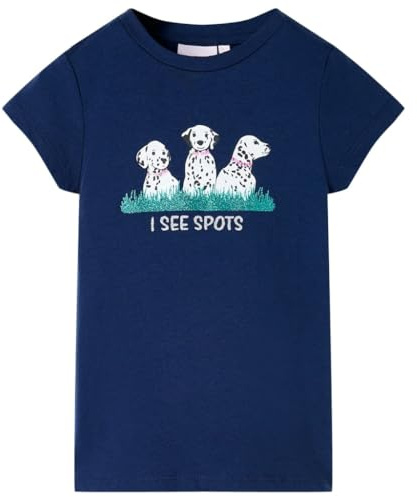 Kinder T-Shirt mit Hunden-Aufdruck Kurzarm Shirt Kindershirt Marineblau 116