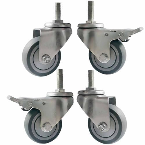 ZYBOWAYL Schwerlast Lenkrollen 75mm Tragkraft 100kg, Leise Industrierollen mit Verriegelung Bremse, M12/16/20x100mm Gewinde, Gummi Ersatz Räder für Möbel, 4er Set (Size : M12x100mm)