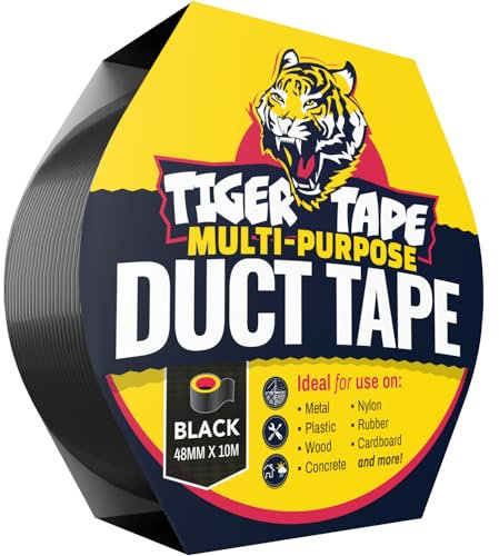 Tiger Tape® Waterproof Duct Tape. Gutter Repairs, Seals, Reinforces, Protects, Binds and identifies. UV Resistant, All-Weather. Black, 48mm x 10m