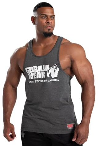 Gorilla Wear Classic Fitness Tank Top - weiß - Bodybuilding Sport Freizeit mit Logo Aufdruck leicht und bequem für optimale Bewegung aus Baumwolle
