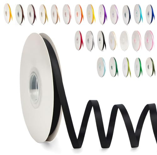 POPOYU 0.6CM Schleifenband Schwarz, 6mm x 91m Polyester Satinband Dekoration Geschenkband Stoffband Seidenbänder für Heimwerkerkunst DIY-Handwerk, Geschenk Verpackung, Schleifen, Hochzeitsdekoration