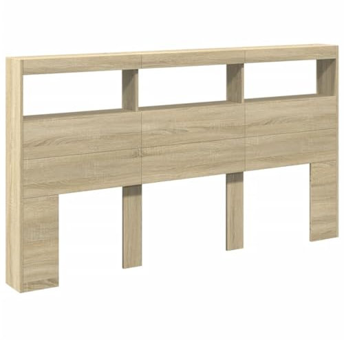 vidaXL LED Kopfteil mit Ablagen, Bettkopfteil mit offenen Fächern, Betthaupt für Schlafzimmer, Bettzubehör, Sonoma-Eiche 180x17x102cm Holzwerkstoff