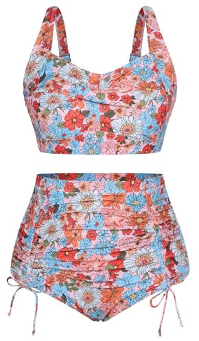 Hanna Nikole Female Plus Size Swimmwear Crossover Bikini Sets Triangel Bikinihose Bunte Blume 42