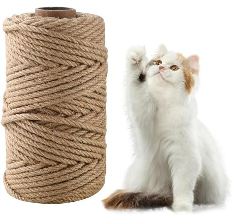 Cuerda De Yute 60m x 6mm,Cuerda De Sisal Natural,Cuerda Rascador para Gatos,para reemplazo y reparación Recambio Rascador para Gatos,Decoración de jardín, Accesorios para Manualidades DIY