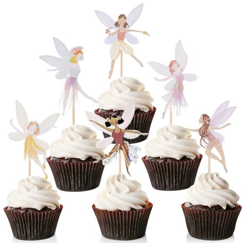 Fee Tortendeko Mädchen 12 Stück Feen Cupcake Topper Kuchendeko Geburtstag Torten Muffin Deko für Kinder Party, Nachmittagstee