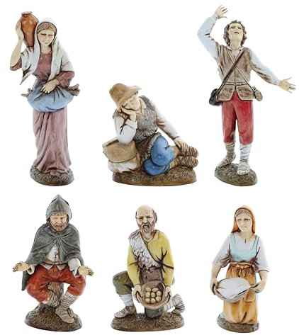 Moranduzzo Set 6 Hirten für Krippe 12 cm Maßstab 1:15 - Unzerstörbare Krippenfiguren - Stil 700', Handbemalt, Offizielles Produkt, Hergestellt in Italien, Bildhauer M. Landi
