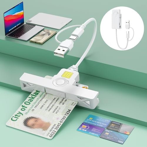 DOD Military Typ-C USB-A+Typ-C CAC-Smartcard-Lesegerät, Common Access Kreditkarte/ID/IC Bank/Gesundheit/Regierungsausweis/PIV CAC Chipkarte mit Windows, Mac OS für Android-Handys, MacBook Pro-Mini &