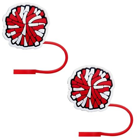 STRACOUPI Lot de 2 housses de paille rouges et blanches compatibles avec la tasse Stanley, en silicone, réutilisable, design mignon, accessoires pour pailles de 10 mm (a)