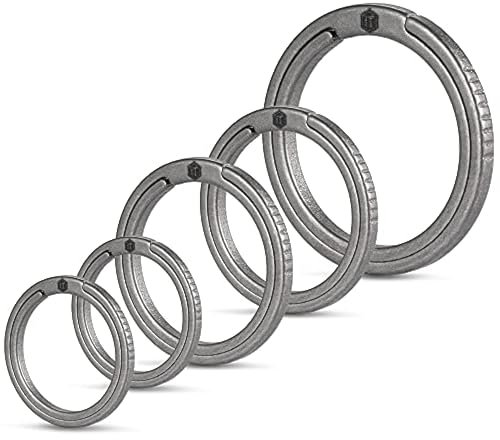 KeyUnity Titanium Key Ring Set of 5, 33/25/17.5 mm Split Ring with Side Print, Easy Access to Keys, Carabiners, Torches, ID Tag, KA12(1L+2M+2S)