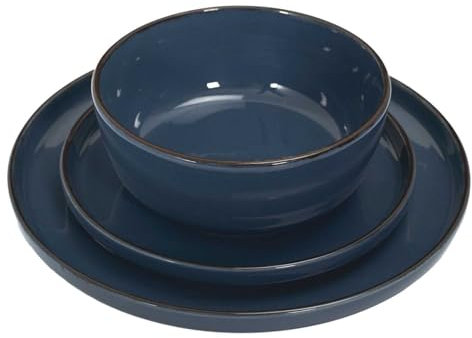 HOME DECO FACTORY, KA0445, Service de Vaisselle 12 Pièces en Grès Artisanal, Design Unique, Idéal pour Toutes Occasions, Couleurs Apaisantes, Entretien Facile - Bleu, Taille: Standard