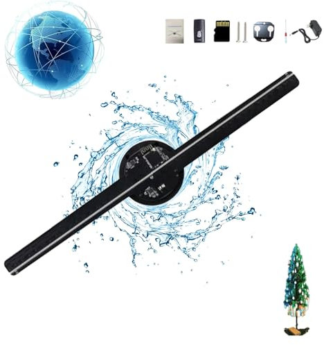 Árbol de Navidad con Holograma 3D, Árbol de Navidad con Ventilador de Holograma 3D, Mini Proyector con WiFi y Bluetooth, Árbol de Navidad con Holograma LED, for letreros de Tienda, Bar(1pcs,UK)