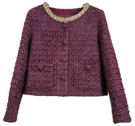 Veste élégante en tweed perlé pour femme, rose, S